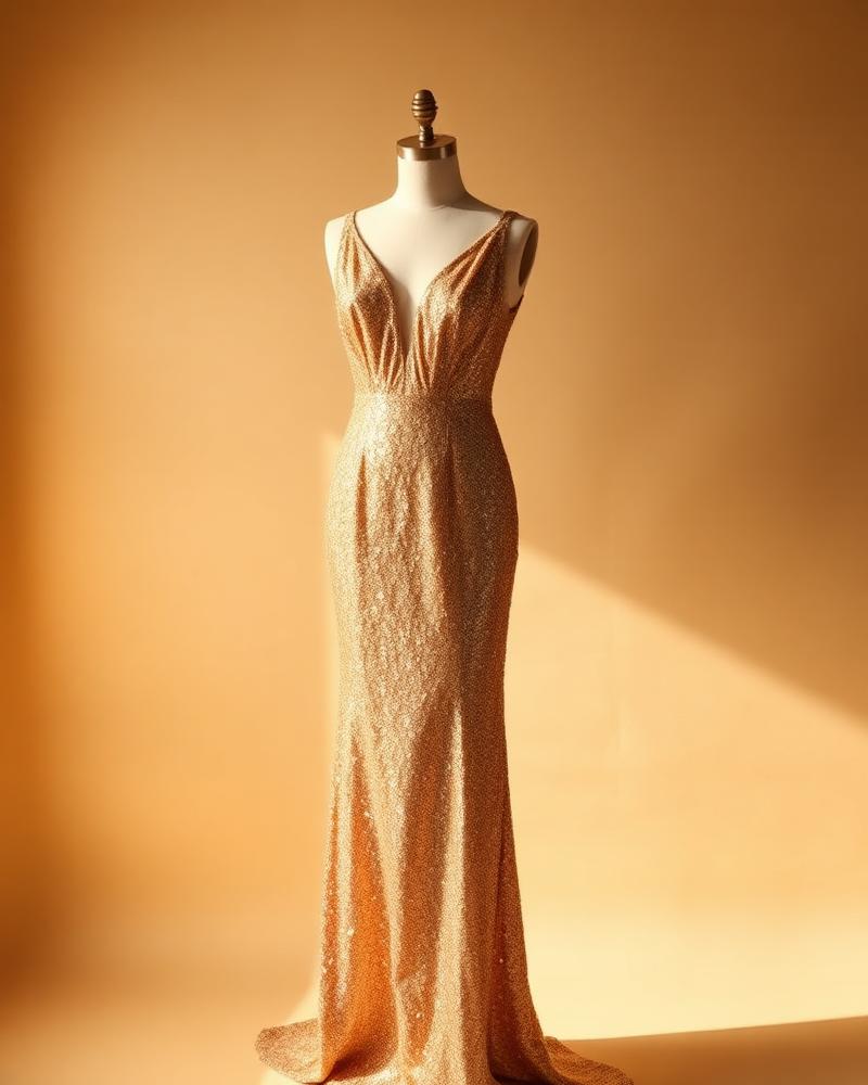 Gilded Sequin Evening Gown