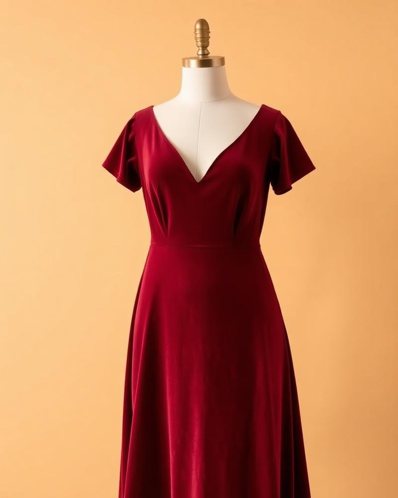 Burgundy Velvet Midi Dress